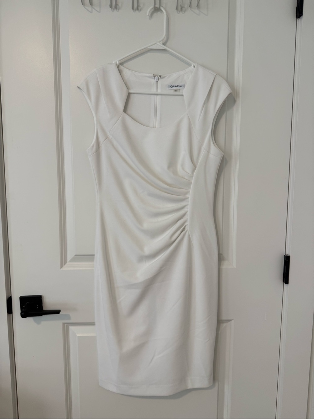 Calvin Klein White Cap-Sleeve Ruched Sheath Dress
